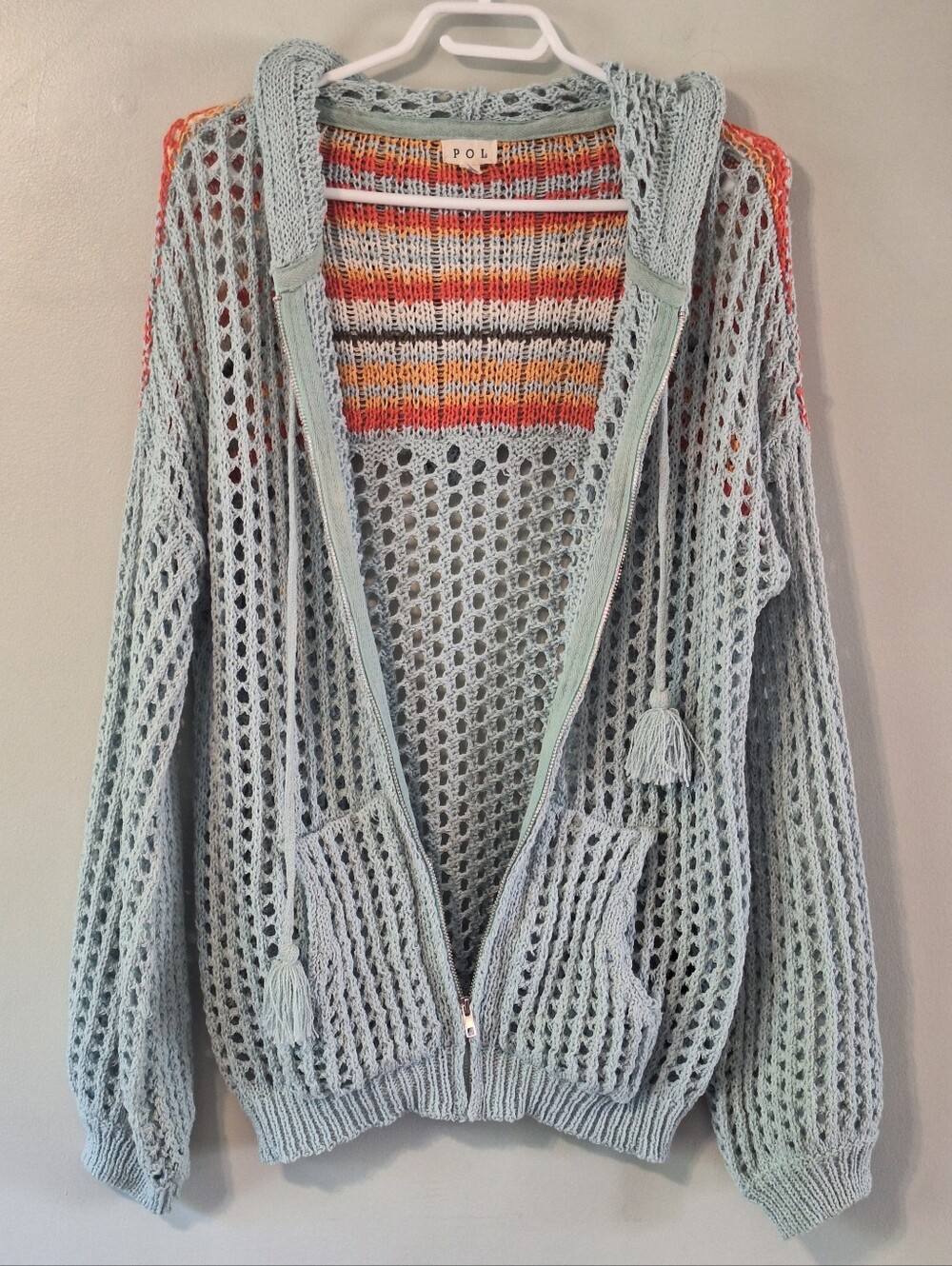 POL Clothing Open-Knit Crochet Zip-Up Hoodie - M